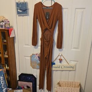 Fashion Nova Rust Long Sleeve Jumpsuit